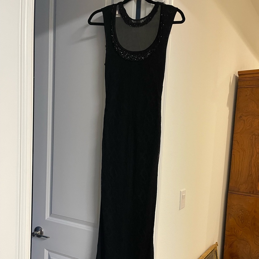 John Galliano Black Sleeveless Scoop Neck Maxi Gown